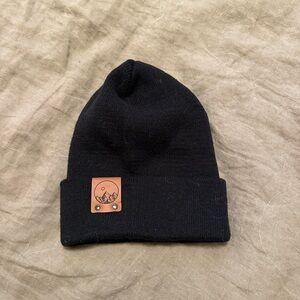 Black Beanie with Leather Patch with Mountain Detail